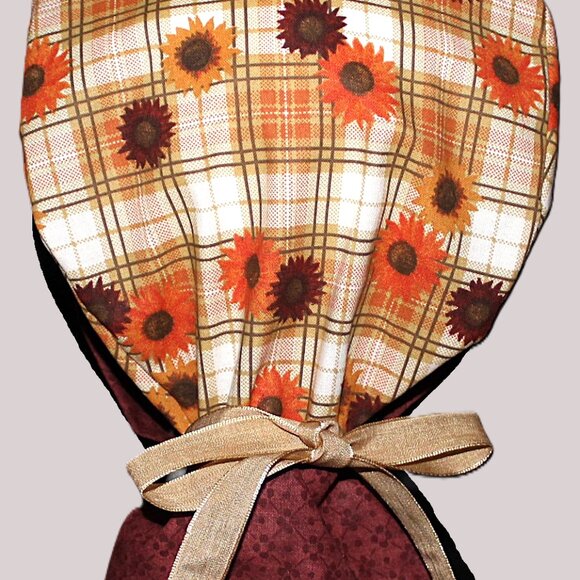Womens Autumn Plaid Ponytail Scrub Cap, Handmade NWOT - Picture 2 of 7